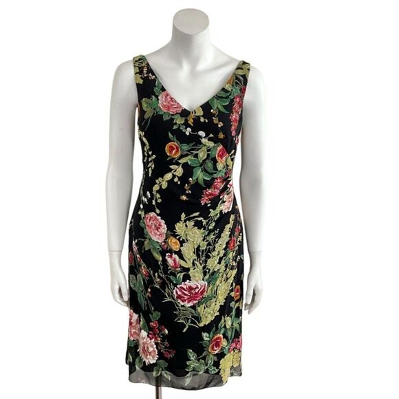 100% Silk Kay Unger Beaded Sequin Dress V-neck Black Floral 4 - Picture 2 of 10